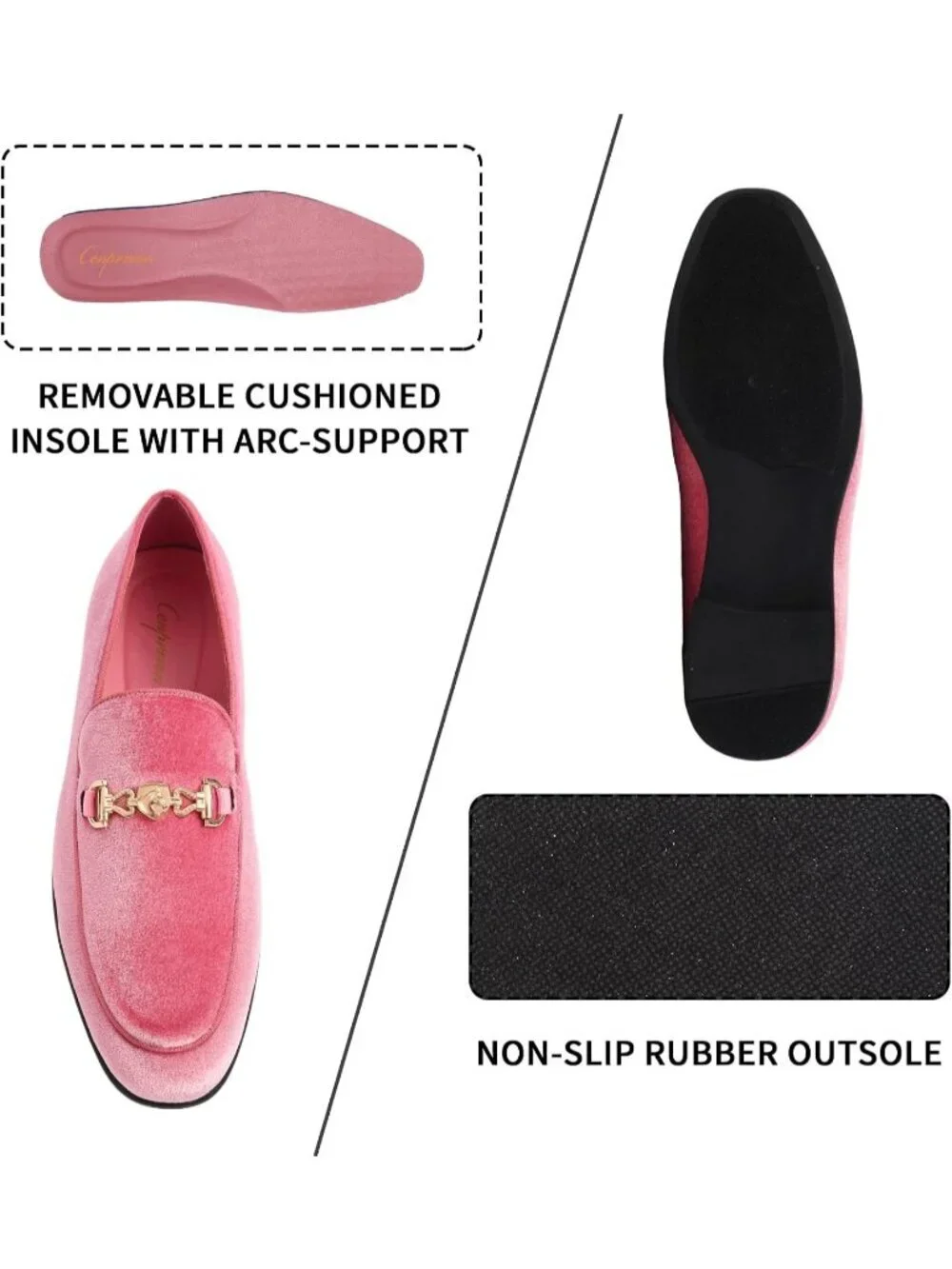 Cenprmon Men's Pink Velvet Penny Loafers Metal Buckle Slip On Tuxedo Party Shoes